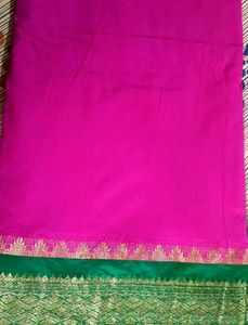 Vibrant Pink &amp; Green Silk Saree