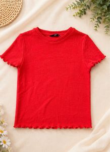 Ribbed Lettuce Hem T-Shirt