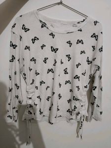 White Butterfly Print Long Sleeve Top
