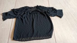 Black Polka Dot Ruffle Top