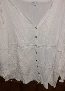 White Textured Button-Up Tunic Top