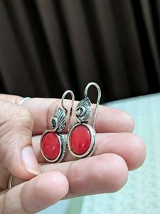 Red Stone Dangle Earrings