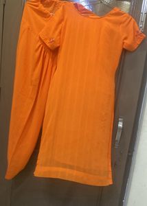 Orange Embroidered Kurta Set with Dupatta
