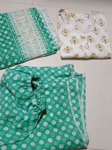 White & Green Kurta Set