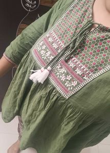 Boho Embroidered Green Tunic Top