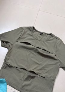 Olive Green Cropped Cut-Out Top