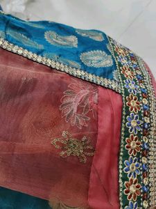 Beautiful Teal and Maroon Saree