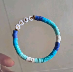 Blue Heishi Beaded Bracelet with Heart Charm