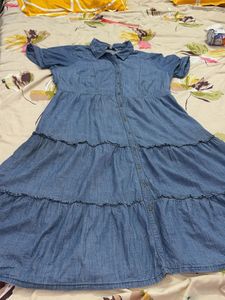Blue Denim Tiered Midi Dress