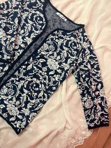 Navy Blue Floral Cardigan
