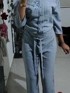Grey Striped Off-Shoulder Co-ord Set
