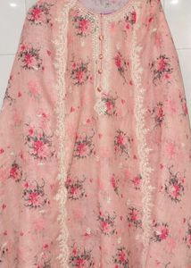 Floral Print Kurta with Lace and dupatta