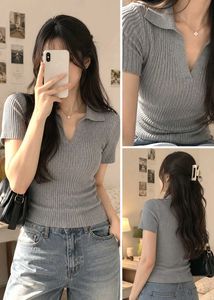 Grey Ribbed Polo Top ✨