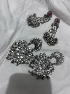 Oxidized Silver Jhumka Earrings Set