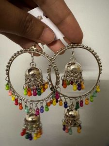 Boho Multicolor Jhumka Hoop Earrings