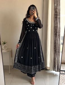 Black & white embroidered kurta with sharara