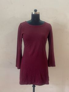 Maroon Long Sleeve Mini Dress