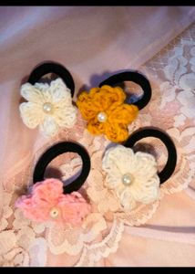 Handmade Crochet Flower Hair Ties 6 pcs