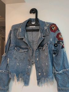 ZARA Embroidered Distressed Denim Jacket