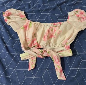 Floral Puff Sleeve Wrap Top