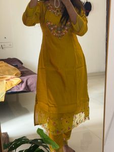 Elegant Yellow mustard Kurta Set with Dupatta