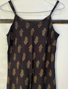 Black Strapless Paisley Print Kurta
