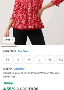 Red Floral Print Kurta