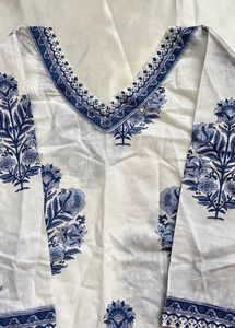 White Kurta with Blue Floral Print