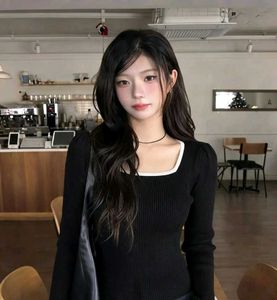 Black &amp; White Square Neck Winter Top