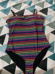 XL Imported Vibrant Striped One-Piece Swimsuit