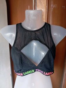 Stylish Black Mesh Sports Bra
