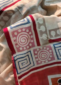 Brand New Cream &amp; Red Hand-Painted Saree