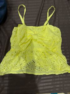 Vibrant Yellow Eyelet Bow Top