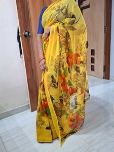 Yellow Floral Print Saree