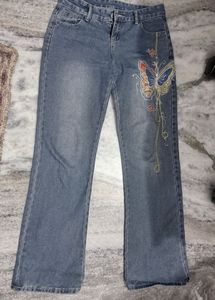 Butterfly Embroidered Flare Jeans
