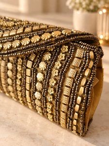 Sparkling Gold Beaded Clutch Bag