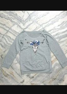 Gray Graphic Print Long Sleeve Top