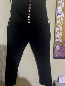 Black High-Waisted Lace-Up Jeans