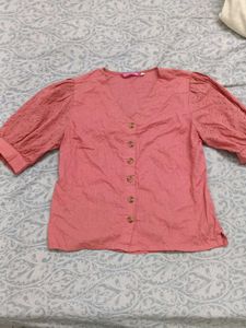 Cute Pink Broderie Anglaise Puff Sleeve Top