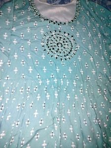 Elegant Teal Printed Kurta with Mirror Work