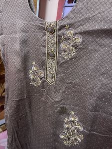Elegant Brown Kurta Set with Gold Embellishments