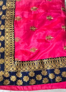 Pink Embroidery Saree with Navy blue border