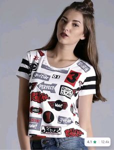 Kook N Keech Women White Printed Crop Top T-Shirt
