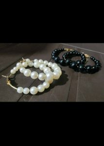 Pearl Hoop Earrings & Bracelet Set