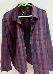 Men's Red and Navy Blue Checkered Shirt