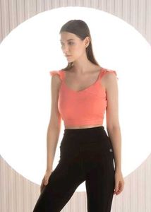 Clovia Coral Cropped Sports Top with Ruffle Straps