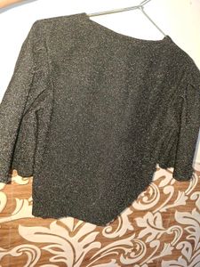 Sparkly Black V-Neck Flutter Sleeve Top