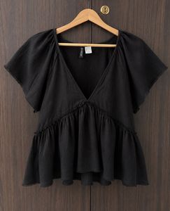 H&M Black Peplum V-Neck Top