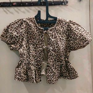 Leopard Print Peplum Top(burnt toast)