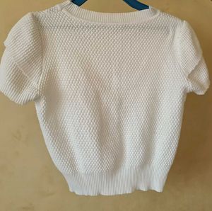 Women's White Knit Top with Ruffle Sleeves